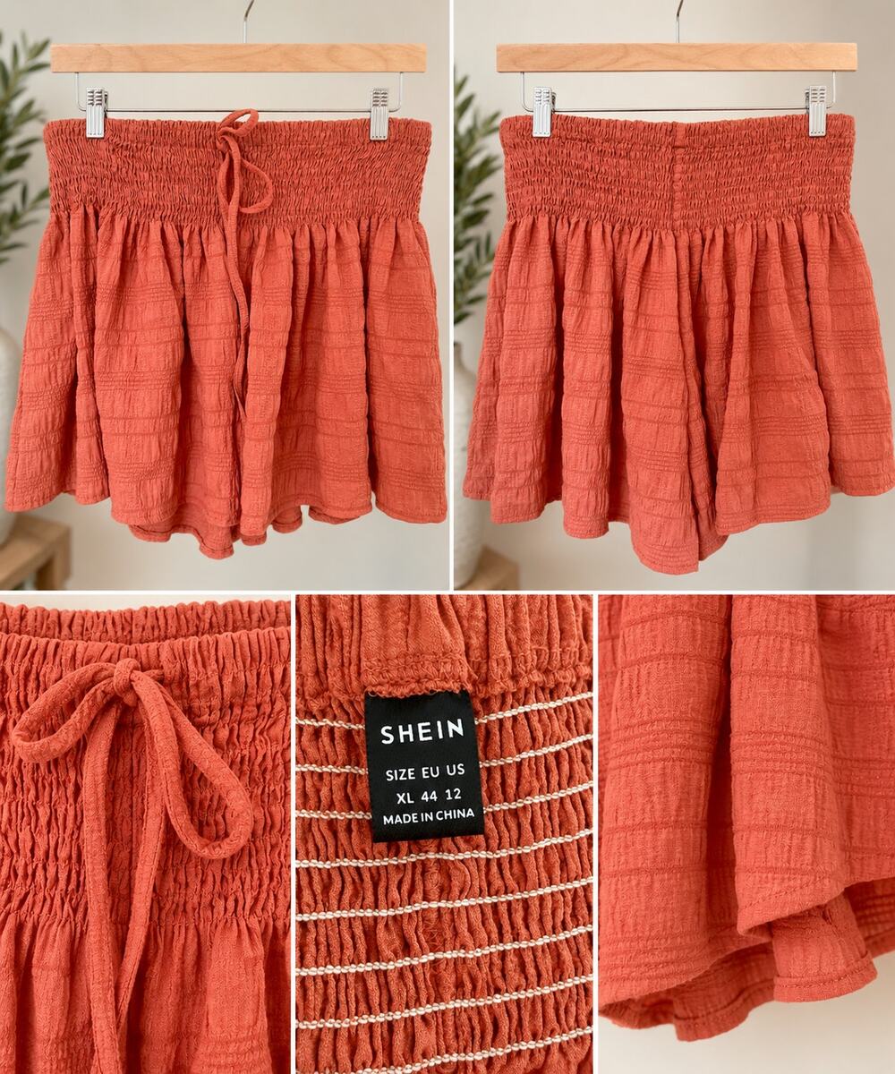 SHEIN Rust Orange Textured Smocked Waist Flowy Shorts XL US 12